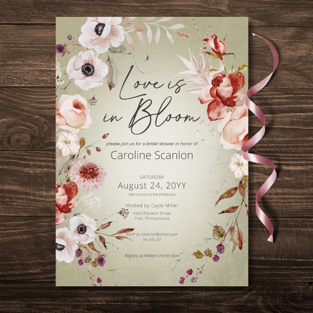 Convite Rosa Romântico Sage Amor Floral Em Chá De Sangue (Romantic Rose Sage Floral Love In Bloom Shower Invitation)