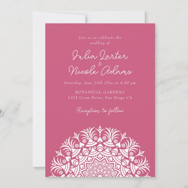 Convite Rosa Rosa Abstract Mandala Casamento (Frente)