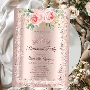 Convite Rosa, Rosa, Aposentação da Coroa de Quadro Glitter