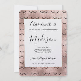 Convite Rosa Rosa Cor-de-Rosa Dourada Eilasias Negras