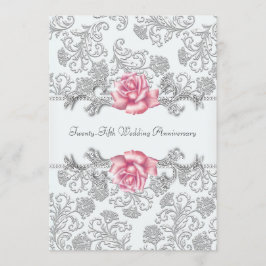 Convite Rosa Rosa Damask Prata Aniversário de 25 Anos de C
