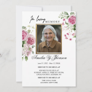 Convite Rosa Rosa Dourada Funeral Em Memória Amorosa, Fune