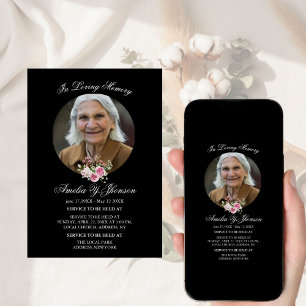 Convite Rosa Rosa Dourada Funeral Em Memória Amorosa, Fune