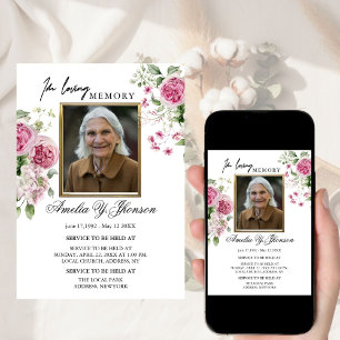Convite Rosa Rosa Dourada Funeral Em Memória Amorosa, Fune