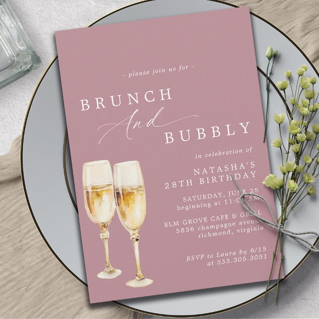 Convite Rosa Rosa Dusty | Champagne Birthday Brunch (Criador carregado)