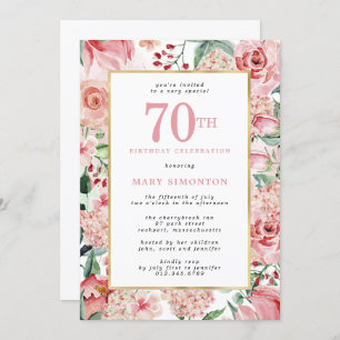 Convite Rosa rosa e Hydrangea 70 Floral Aniversário