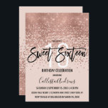 Convite Rosa Rosa Elegante, Rosa Dourada, Glitter Confetti<br><div class="desc">Este doce e glamouroso, doce 16, é um design moderno e em voga que apresenta uma falsa sequência brilhante de ouro rosa cintilante e brilhante, o gradiente abstrato confetti ombre sobre um fundo cor-de-rosa. É perfeito para a moderna e elegante aniversariante com sua simples tipografia personalizada de impressão bonito e...</div>