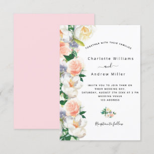 Convite Rosa rosa pincelado ouro floral casamento branco