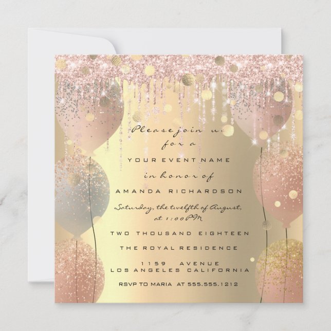 Convite Rosa Rosa Rosa Ballon Sweet 16º Chá de panela (Frente)