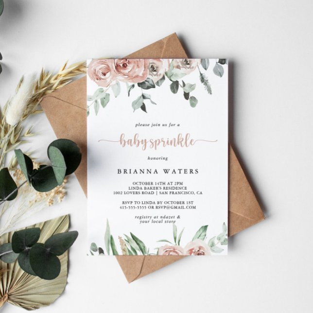 Convite Rosa Rosa Rosa Clássica Rosa Floral Bebê Sprinkle (Criador carregado)