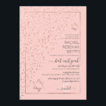 Convite Rosa rosa rosa Dourada Confetti Bat Mitzvah<br><div class="desc">Este elegante e único convite Bat Mitzvah é ideal para um evento clássico e formal. Ele apresenta um confete brilhante rosa dourado cintilante impresso em falso, espalhado diagonalmente através do convite na parte superior de uma borda de retângulo ouro fino rosa com um fundo cor-de-rosa pincelado. É chic, moderno, luxuoso,...</div>