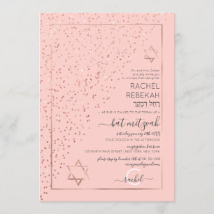 Convite Rosa rosa rosa Dourada Confetti Bat Mitzvah