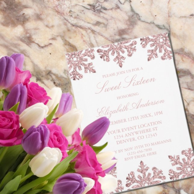 Convite Rosa rosa rosa Dourada Floco de neve Winter Sweet  (Criador carregado)