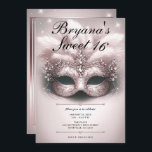 Convite Rosa Rosa Rosa Dourada Mascarada Doce 16 Foto Aniv<br><div class="desc">Personalize como quiser. Substitua a foto no verso por sua própria foto ou remova a foto juntos.</div>