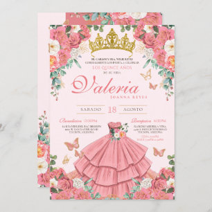 Convite Rosa Rosa rosa Dourada Princesa Butterfly Quincean
