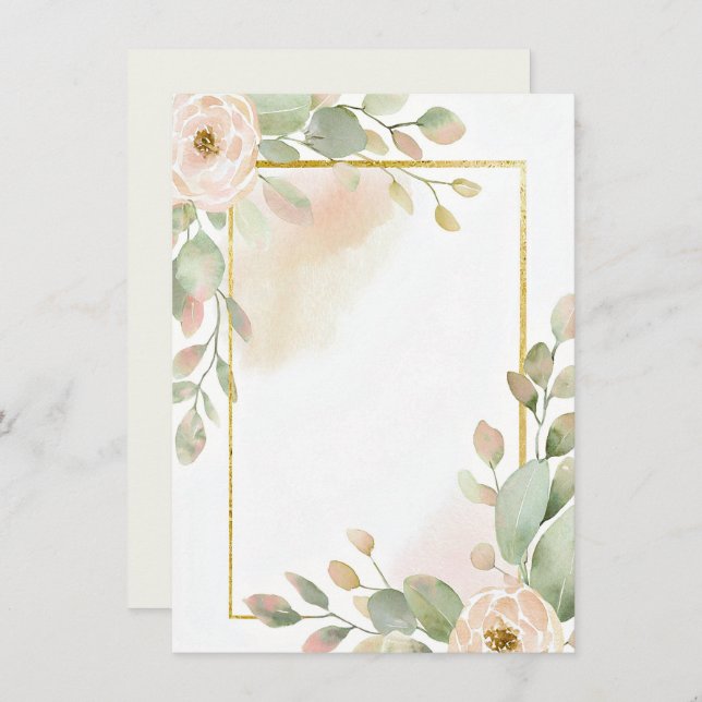 Convite Rosa rosa rosa, eucalipto e vazio de molduras dour (Frente/Verso)