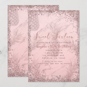 Convite Rosa Rosa Rosa Rosa Dourada Glitter Pineapple Doce