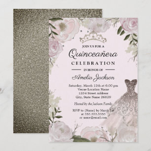 Convite Rosa Rosa Rosa Rosa Dourada Vestir Quinceanera Flo