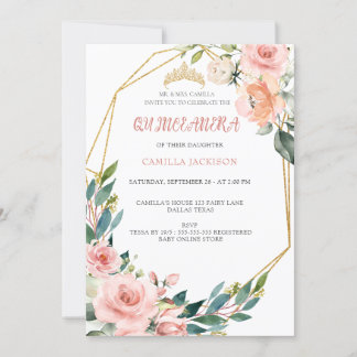 Convite Rosa Rosa Rosa Rosa Floral Quinceanera Blush Butte