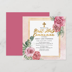 Convite Rosa Rosa Rosa Rosa  Frame Floral Dourado Primeira