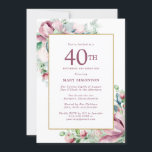 Convite Rosa Rosa Rosa Rosa Infinita aniversário de 40 ano<br><div class="desc">O modelo Elegante do Convite de festas aniversário de 40 anos apresenta uma estrutura dourada e dois arranjos de rosas cor-de-rosa embebidas. Todo o texto é editável. Este item faz parte da Exquisite Pink Mauve Floral Collection. Ele contém modelos que você pode usar para criar um conjunto de convites exclusivo...</div>