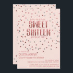 Convite Rosa Rosa Rosa Rosa Rosa Dourada Glitter Confetti<br><div class="desc">Este convite de aniversário elegante e chique de dezesseis é o design perfeito para a sua jovem adolescente. Ele apresenta um falso rosa brilhante impresso e um confete prateado brilhante impresso em cima de um simples fundo cor-de-rosa pincelado com uma tipografia brilhante rosa dourada correspondente. É uma design linda, simples,...</div>