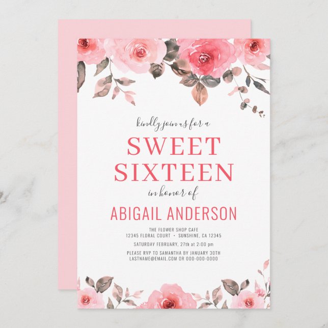 Convite Rosa Rosa Rosa Rosa Rosa Floral Sweet Floral Sesse (Frente/Verso)