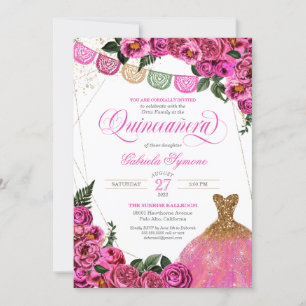 Convite Rosa Rosa Rosa Rosa Rosa Glitter Gown Fiesta Quinc