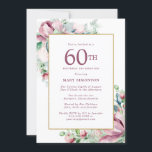 Convite Rosa Rosa Rosa Rosa Rosa Quadrada Floral 60º Anive<br><div class="desc">O modelo Elegante 60º Convite de aniversário apresenta uma estrutura dourada e dois arranjos de rosas cor-de-rosa embebidas. Todo o texto é editável. Este item faz parte da Exquisite Pink Mauve Floral Collection. Ele contém modelos que você pode usar para criar um conjunto de convites exclusivo e suprimentos de festas....</div>