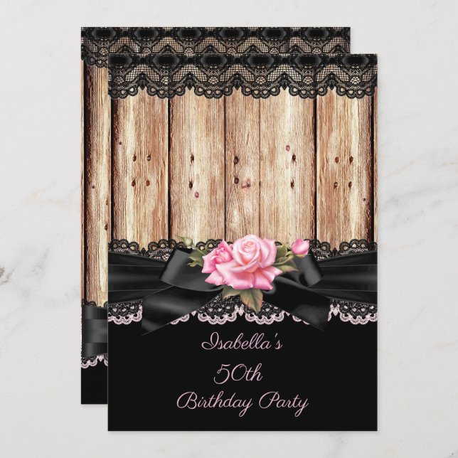Convite Rosa rosa-rosa-rosa-rosa-rosa arco-preto-rendas 50 (Frente/Verso)