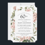 Convite Rosa Rosa Rosa Rosa Rosa Rosa Floral 60ª Festa de<br><div class="desc">Bonito rosas cor-de-rosa poeirentas criam uma fronteira floral moderna neste 60º convite de aniversário.</div>