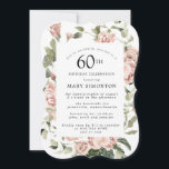 Convite Rosa Rosa Rosa Rosa Rosa Rosa Floral 60ª Festa de<br><div class="desc">Bonito rosas cor-de-rosa poeirentas criam uma fronteira floral moderna neste 60º convite de aniversário.</div>