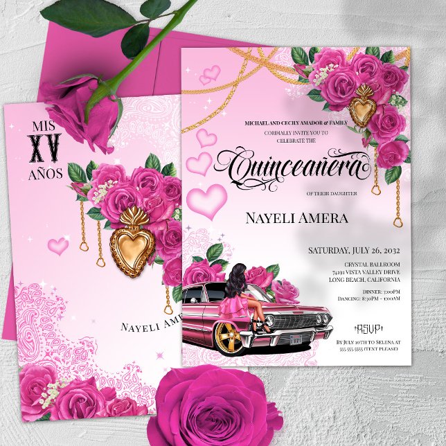 Convite Rosa Rosa Rosa Rosa Rosa Rosa Quinceanera Pink Men (Criador carregado)