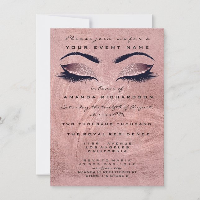 Convite Rosa Rosa Rosa Rosa Rosa Vermelha Maquiagem Olhos  (Frente)