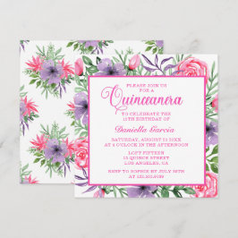Convite Rosa Rosa Rosa Rosa Watercolor Quinquañera Moderna