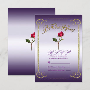 Convite Rosa Roxa de Beleza Casamento Purple & Gold RSVP R