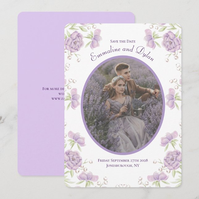 Convite Rosa Roxa Lavanda Casamento Salve a Data (Frente/Verso)