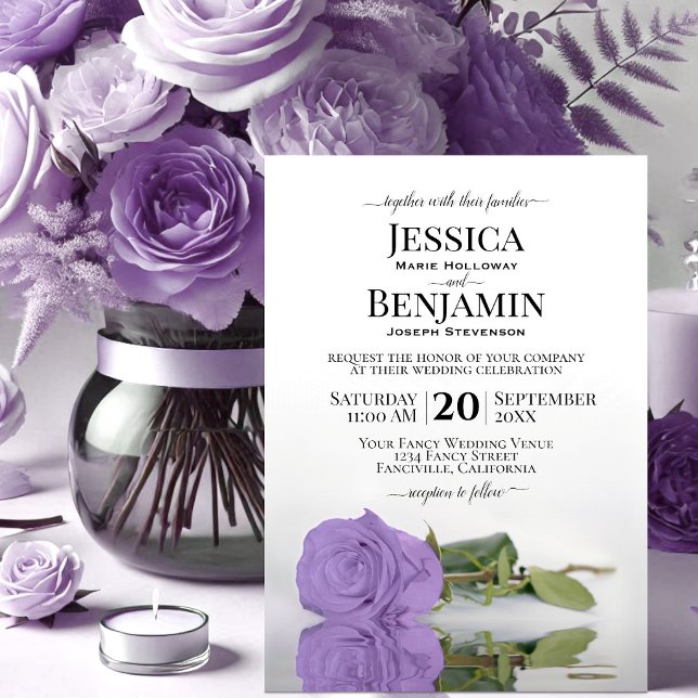 Convite Rosa Roxa Lavanda de Haste Longa Casamento Elegant (Criador carregado)