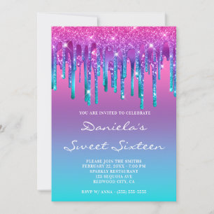 Convite Rosa Roxo Azul Teal Gradiente de Gotejamento Sweet