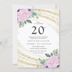 Convite Rosa Roxo Dourado com 220 de aniversário
