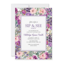 Rosa Roxo Floral Bebê Menina Sip See Chuveiro