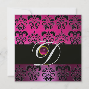Convite ROSA ROXO PRETO DAMASCO MONOGRAMA Ametista Fuchsia