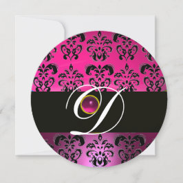 Convite ROSA ROXO PRETO DAMASCO MONOGRAMA Ametista Fuchsia