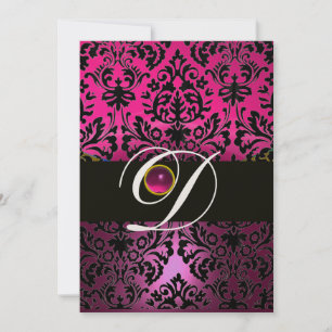 Convite ROSA ROXO PRETO DAMASCO MONOGRAMA ametista fúcsia