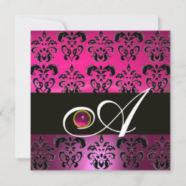 Convite ROSA ROXO PRETO DAMASCO MONOGRAMA ametista fúcsia