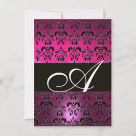 Convite ROSA ROXO PRETO DAMASCO MONOGRAMA fúcsia branco