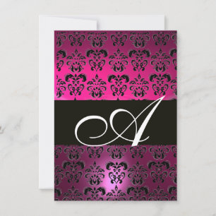 Convite ROSA ROXO PRETO DAMASCO MONOGRAMA fúcsia branco