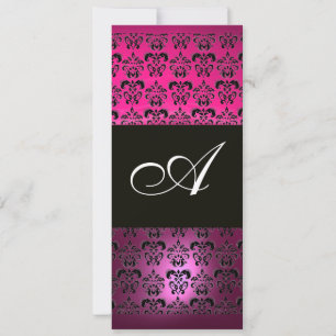 Convite ROSA ROXO PRETO DAMASCO MONOGRAMA, fúcsia branco