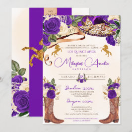 Convite Rosa Roxo Real Mariachi Elegante Western Charro