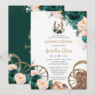Convite Rosa Rubor Esmeralda Verde Faroleste Quinceañera
